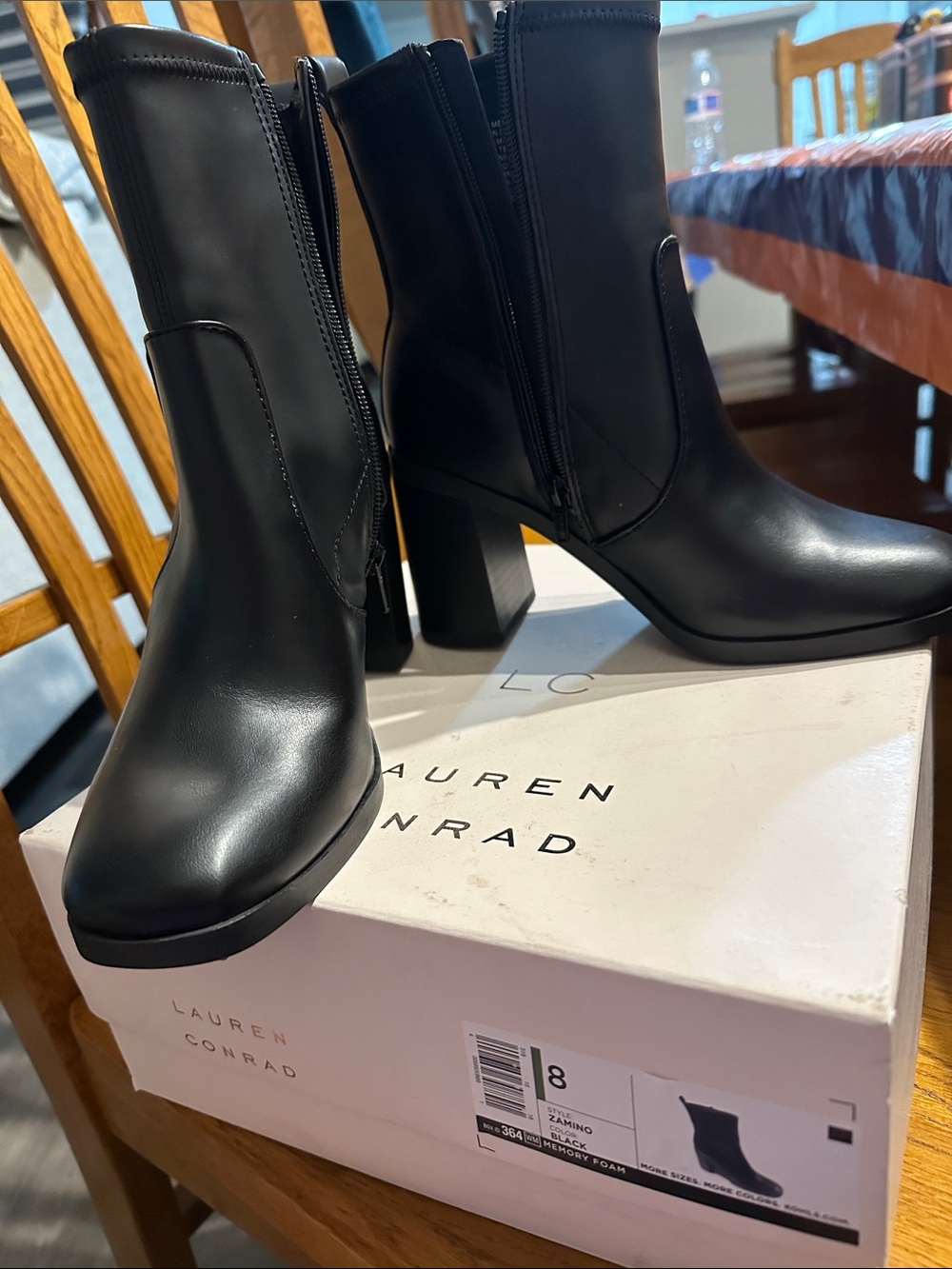 LC Lauren Conrad Black Faux Leather Mid-Calf Block Heel Boots